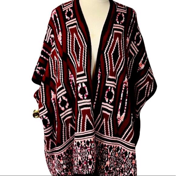 Mossimo Women's Burgundy Pink Geo Open Front Dolman Sleeve Sweater Size L/XL - Picture 10 of 10